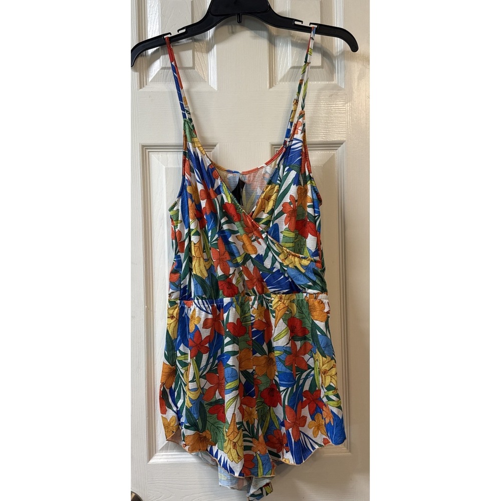 Hurley Womens Tropical Floral Surplice Romper Multicolor Spaghetti Strap Medium